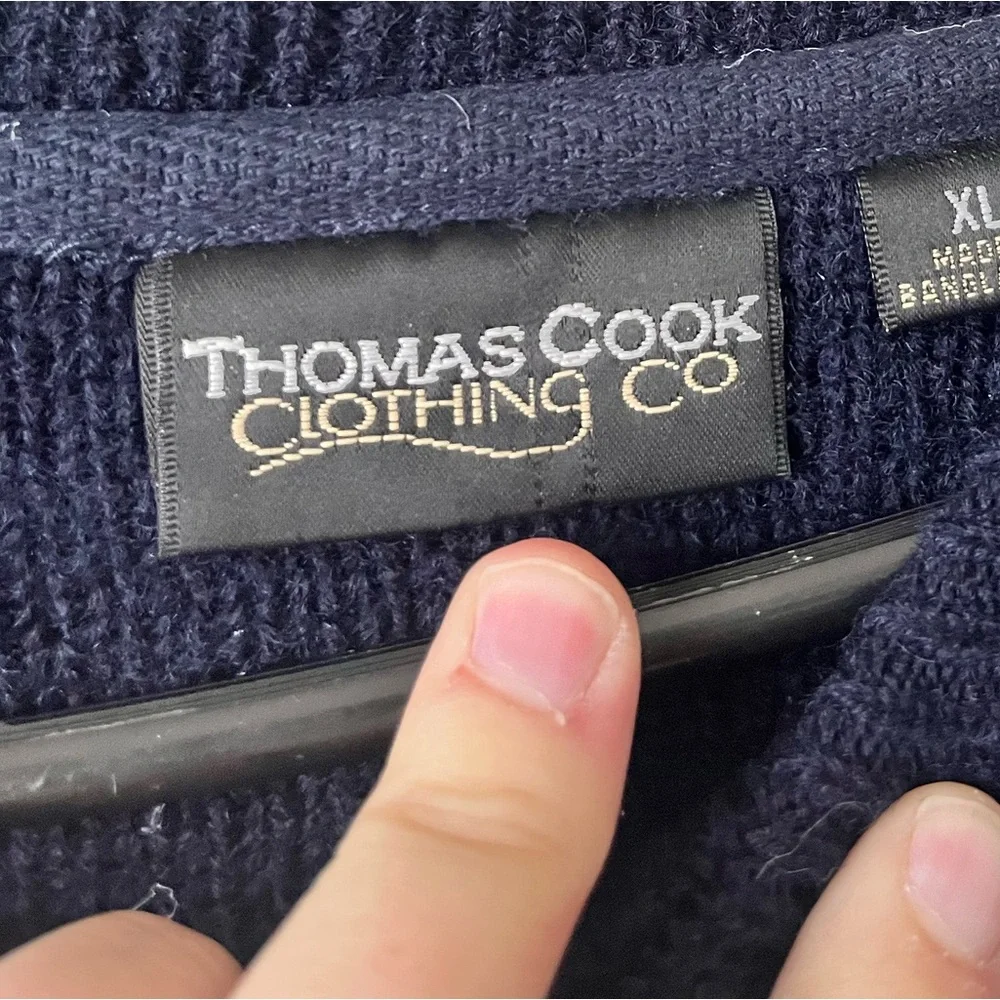 Thomas Cook Clothing Co. Men’s 1/4 Button Placket Wool Pullover Sweater Blue XL - Picture 3 of 5